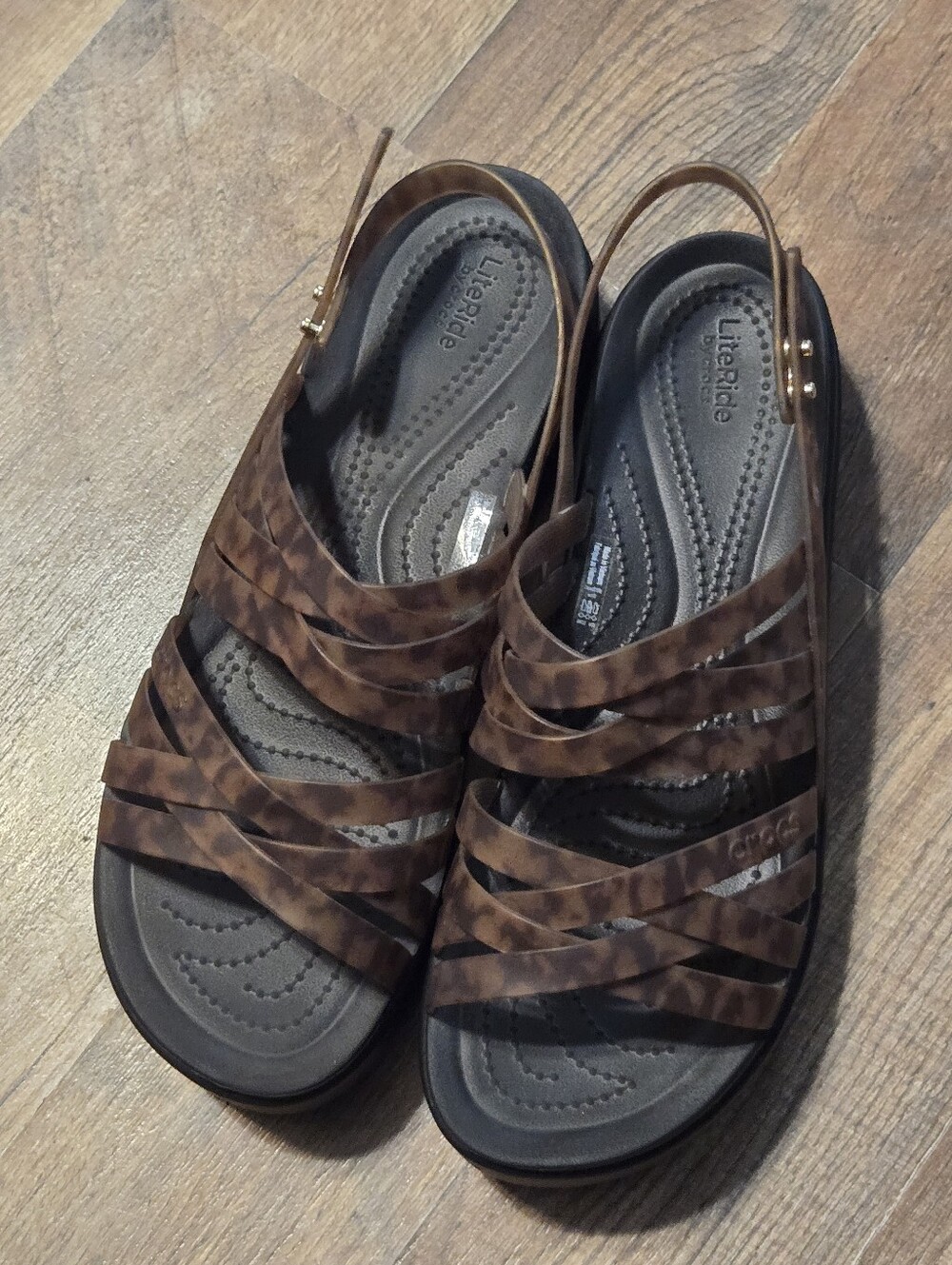Croc LiteRide Brown Patterned Strappy Slingback Sandals